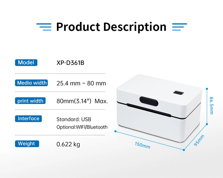 Xprinter XP-D361B High Quality 3 Inch Desktop Thermal Barcode Sticker Label Printer For Logistics